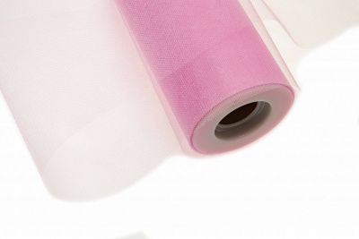 Фатин блестящий в шпульках 16-14, 12 гр/м2, шир. 15 см (в нам. 25+/-1 м), цвет розовый - купить в Невинномысске. Цена: 108.61 руб.