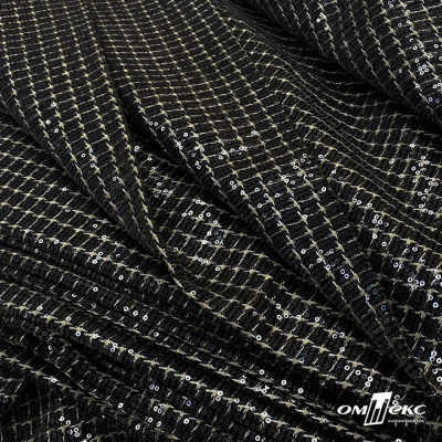 Ткань костюмная с пайетками, 100%полиэстр, 460+/-10 гр/м2, 150см #309 - цв. чёрный - купить в Невинномысске. Цена 1 203.93 руб.