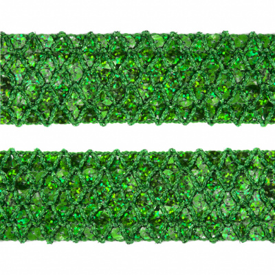 Тесьма с пайетками D4, шир. 35 мм/уп. 25+/-1 м, цвет зелёный - купить в Невинномысске. Цена: 1 321.65 руб.