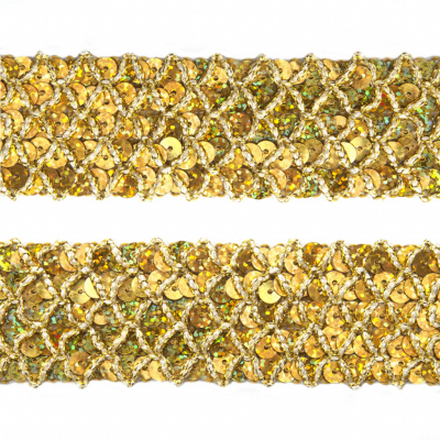 Тесьма с пайетками D16, шир. 35 мм/уп. 25+/-1 м, цвет золото - купить в Невинномысске. Цена: 1 281.60 руб.