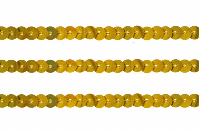 Пайетки "ОмТекс" на нитях, SILVER SHINING, 6 мм F / упак.91+/-1м, цв. 48 - золото - купить в Невинномысске. Цена: 356.19 руб.