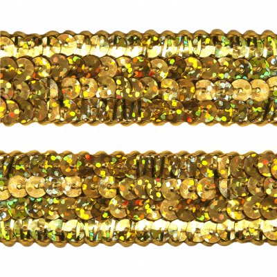 Тесьма с пайетками D16, шир. 20 мм/уп. 25+/-1 м, цвет золото - купить в Невинномысске. Цена: 786.13 руб.
